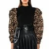 WILD SIDE MOCK NECK FLOCKED PUFF SLEEVE TOP