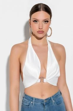 YOUR PLACE OR MINE SATIN HALTER BRALETTE